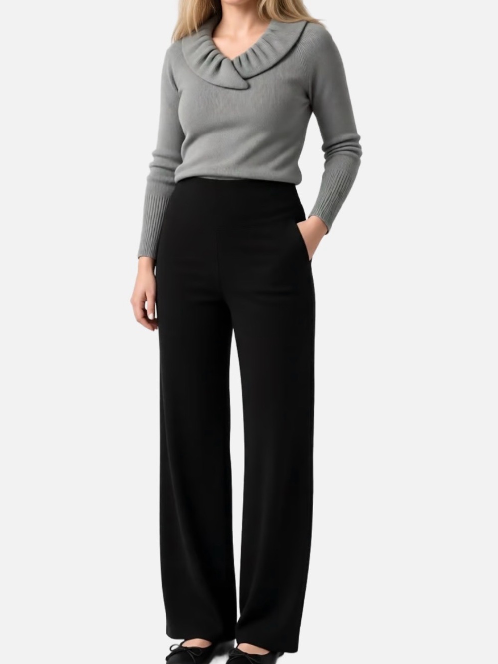 le chateau Light Gray Cowl Neck Sweater